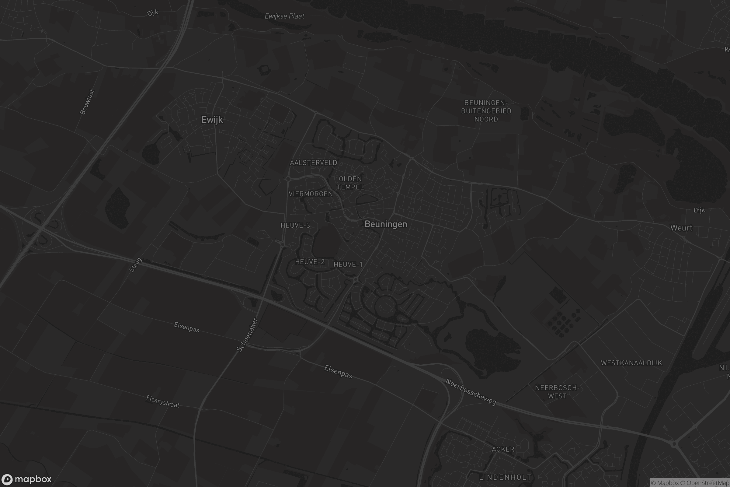 Kaart van Beuningen Gld